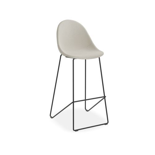 Pebble Fabric Light Grey Upholstered Stool - Counter Stool 65cm Seat - Black Frame