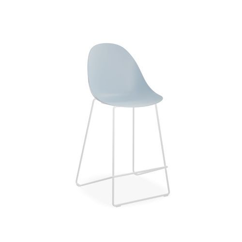 Pebble Blue Stool Shell Seat - Counter Stool 65cm Seat - Black Base