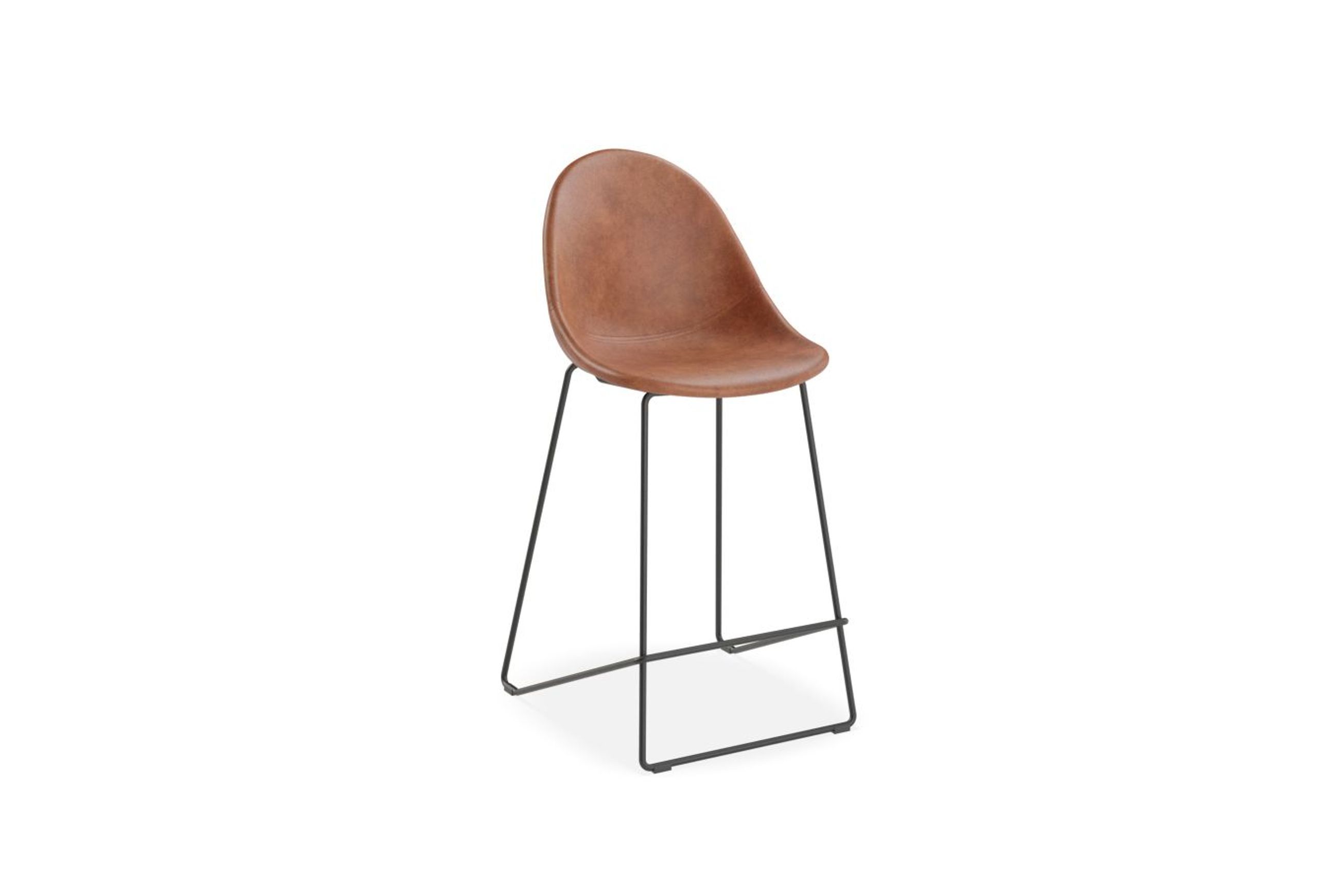 Pebble Stool Brown Upholstered Vintage Seat  - Counter Stool 65cm Seat - Black Base