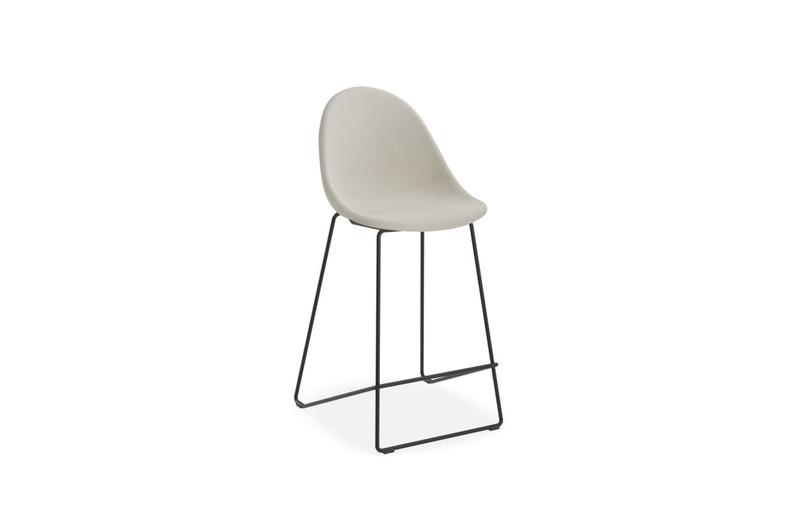 Pebble Fabric Light Grey Upholstered Stool - Counter Stool 65cm Seat - White Frame