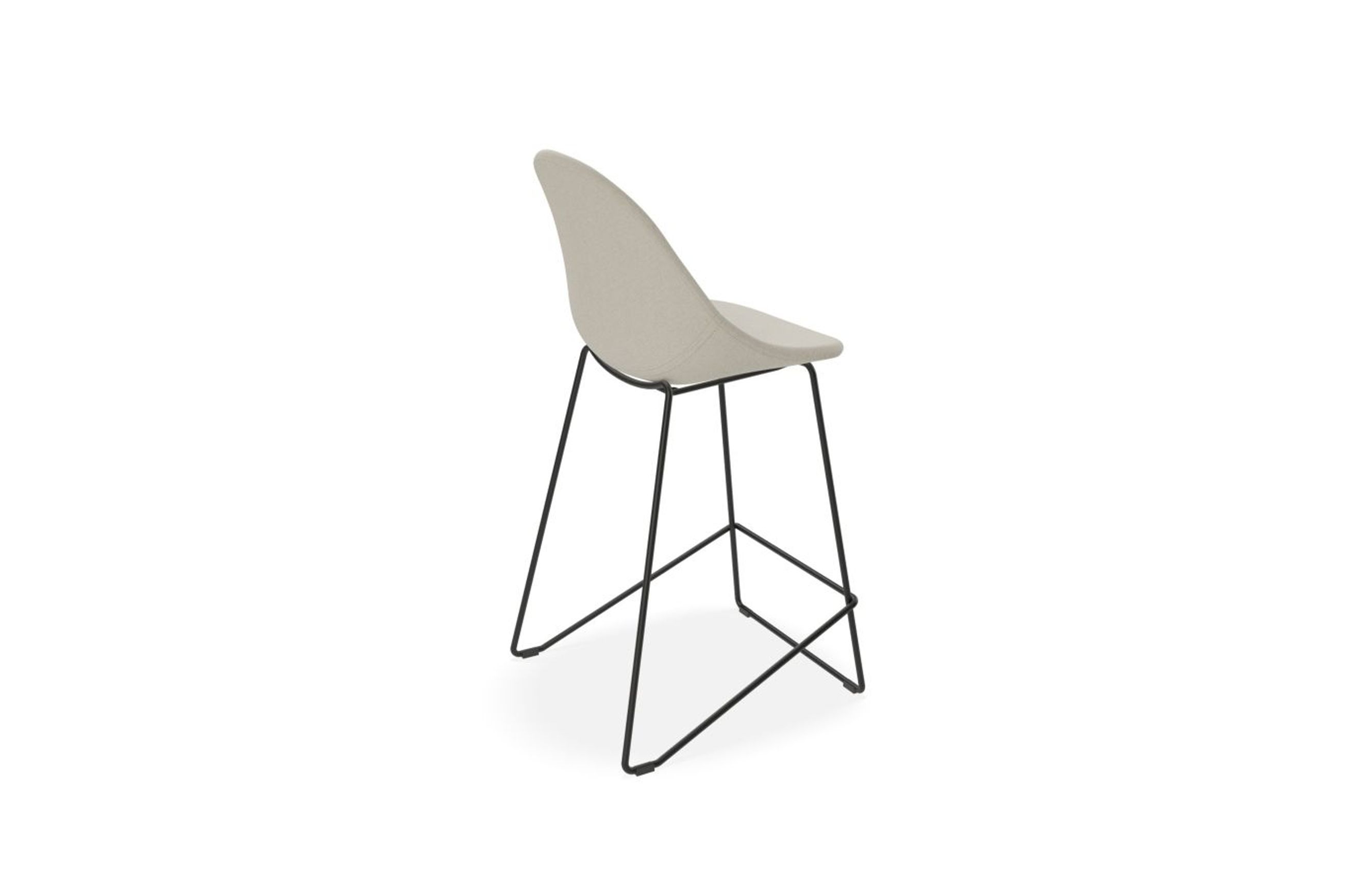 Pebble Fabric Light Grey Upholstered Stool - Counter Stool 65cm Seat - White Frame
