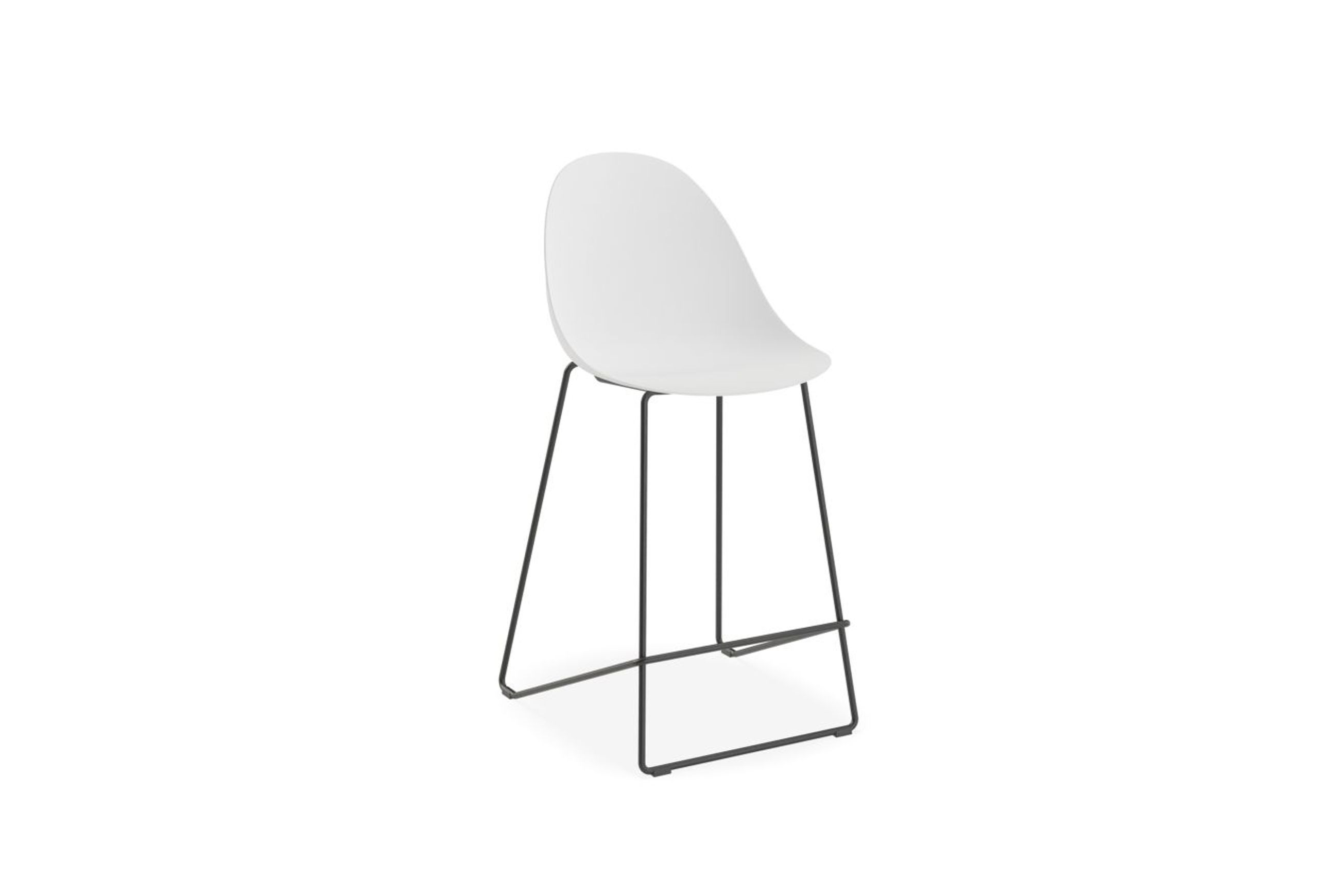 Pebble White Stool Shell Seat - Counter Stool 65cm Seat Height - White Frame