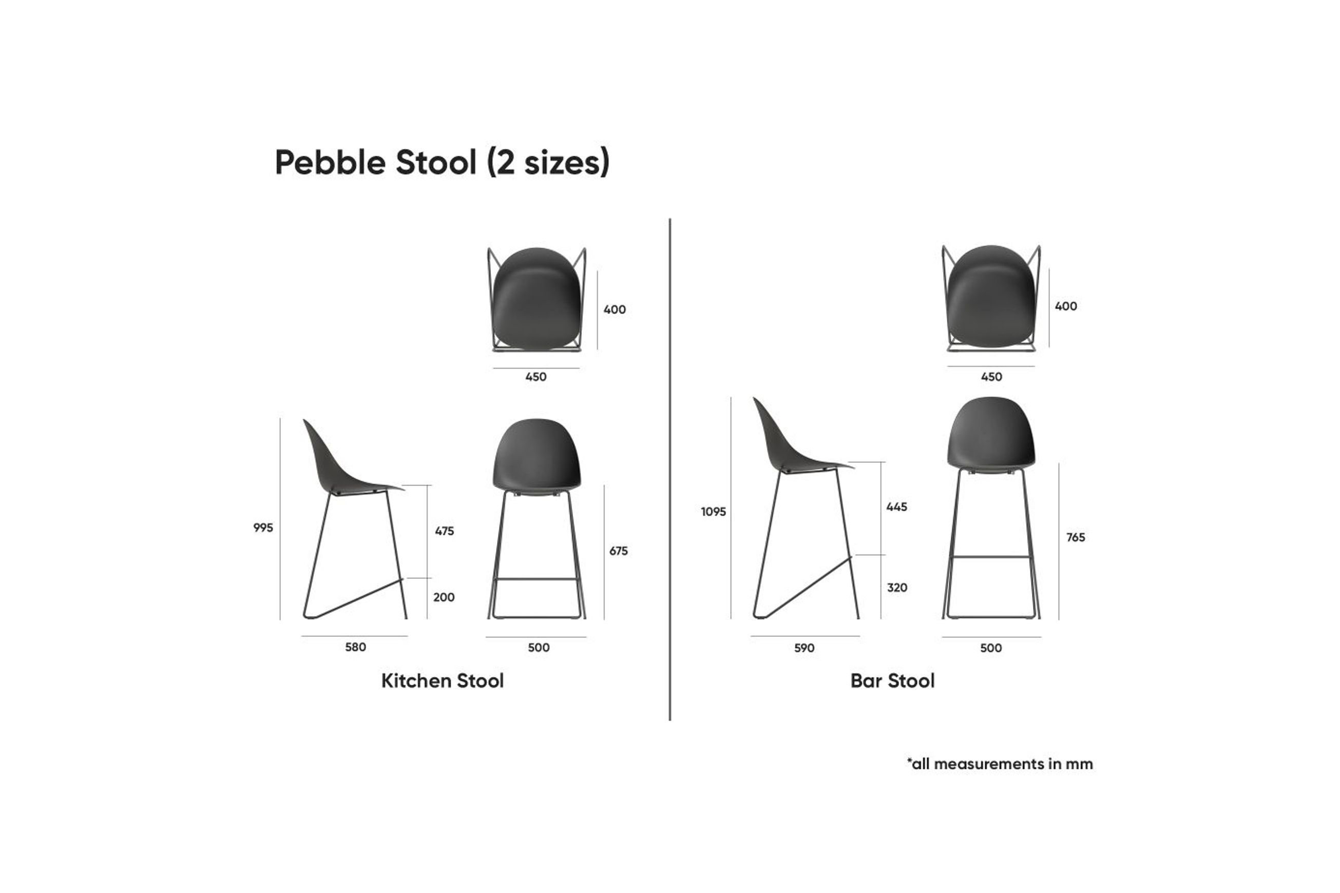 Pebble Stool Brown Upholstered Vintage Seat  - Counter Stool 65cm Seat - Black Base