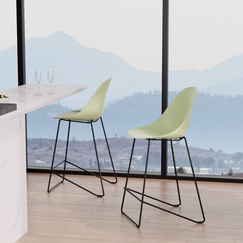 Pebble Mint Green Stool Shell Seat - Bar Stool 75cm Seat - Black Base