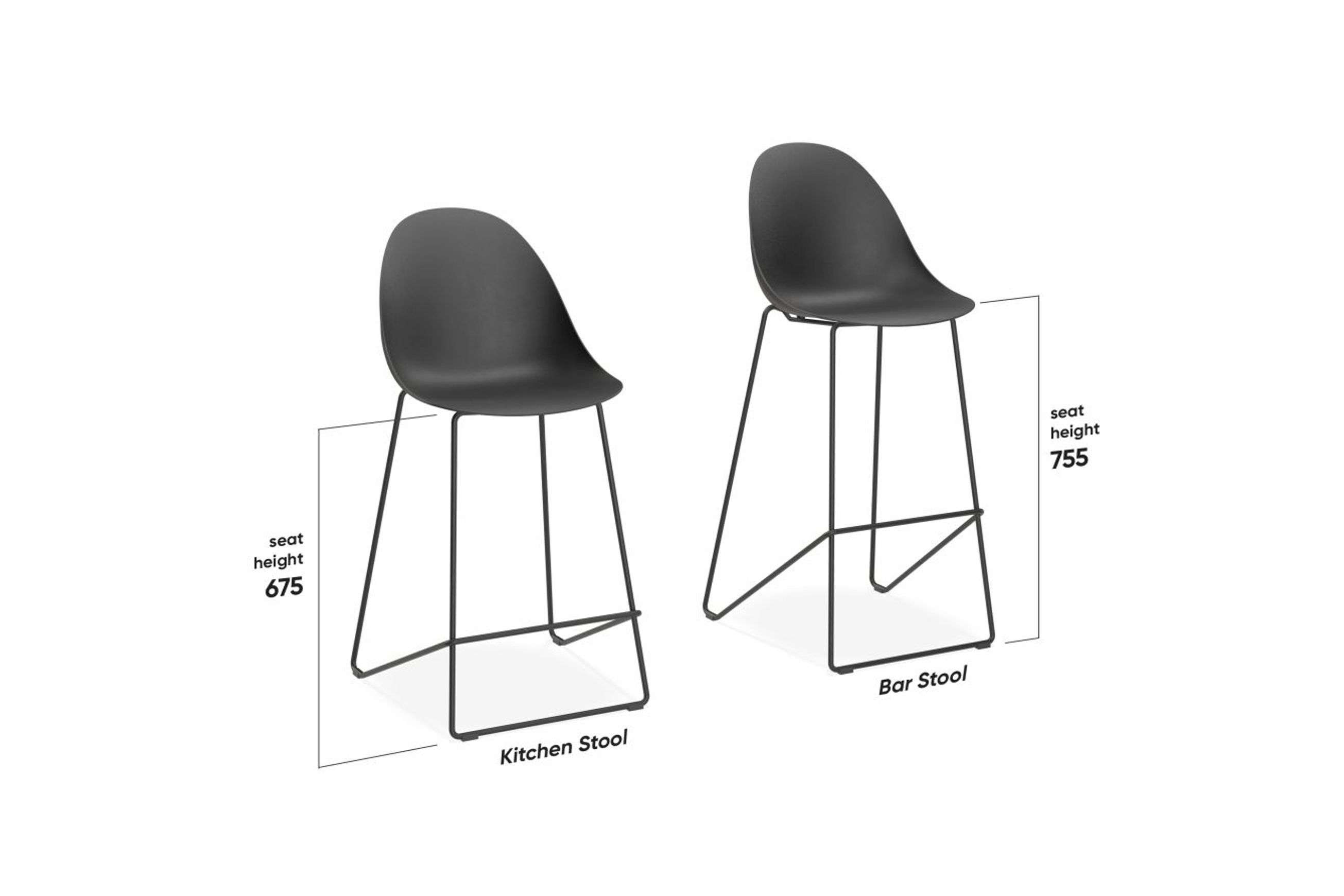 Pebble Black Stool Shell Seat - Counter Stool 75cm Seat