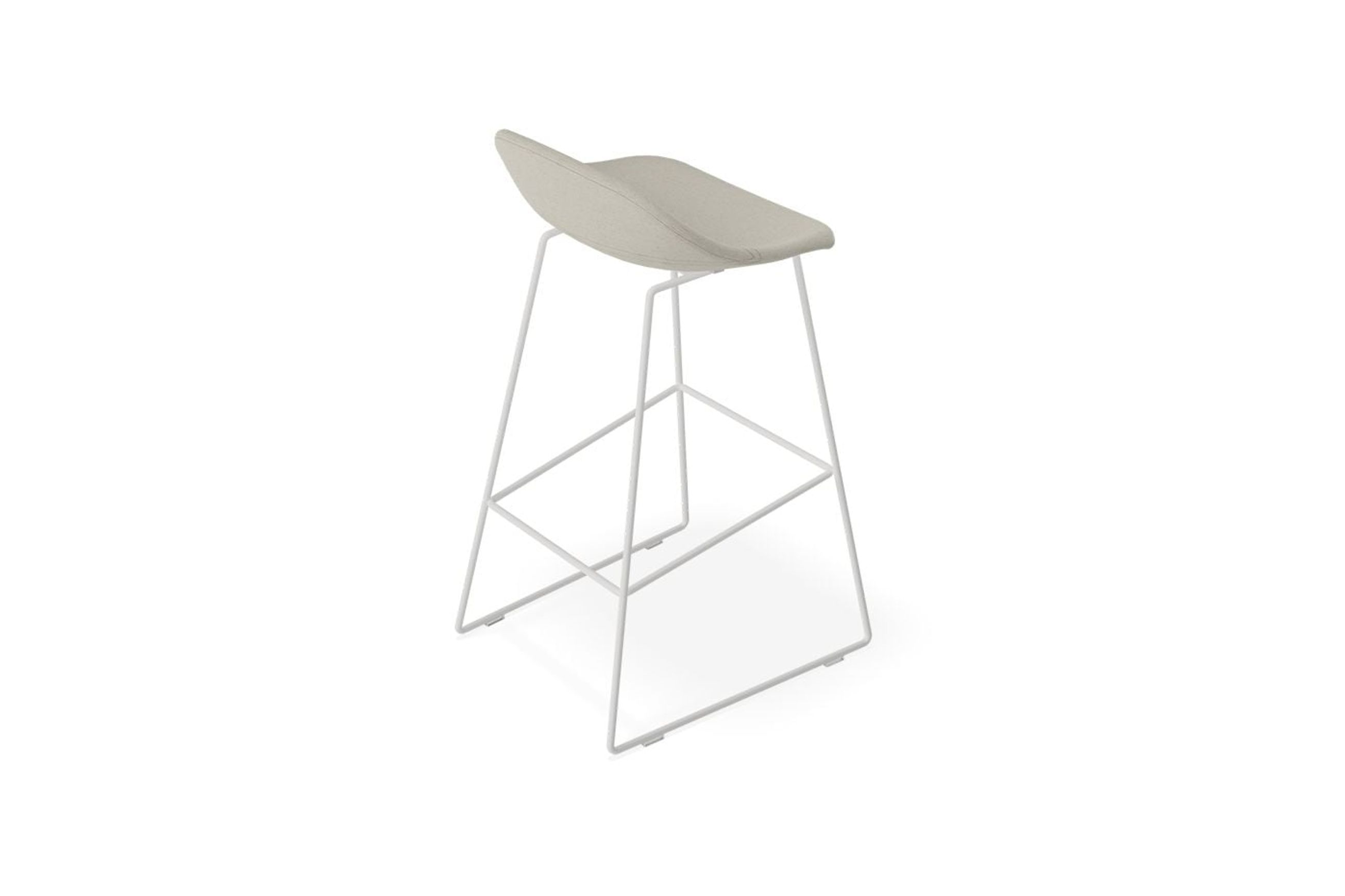 Pop Stool with White Frame and Light Grey Fabric Seat