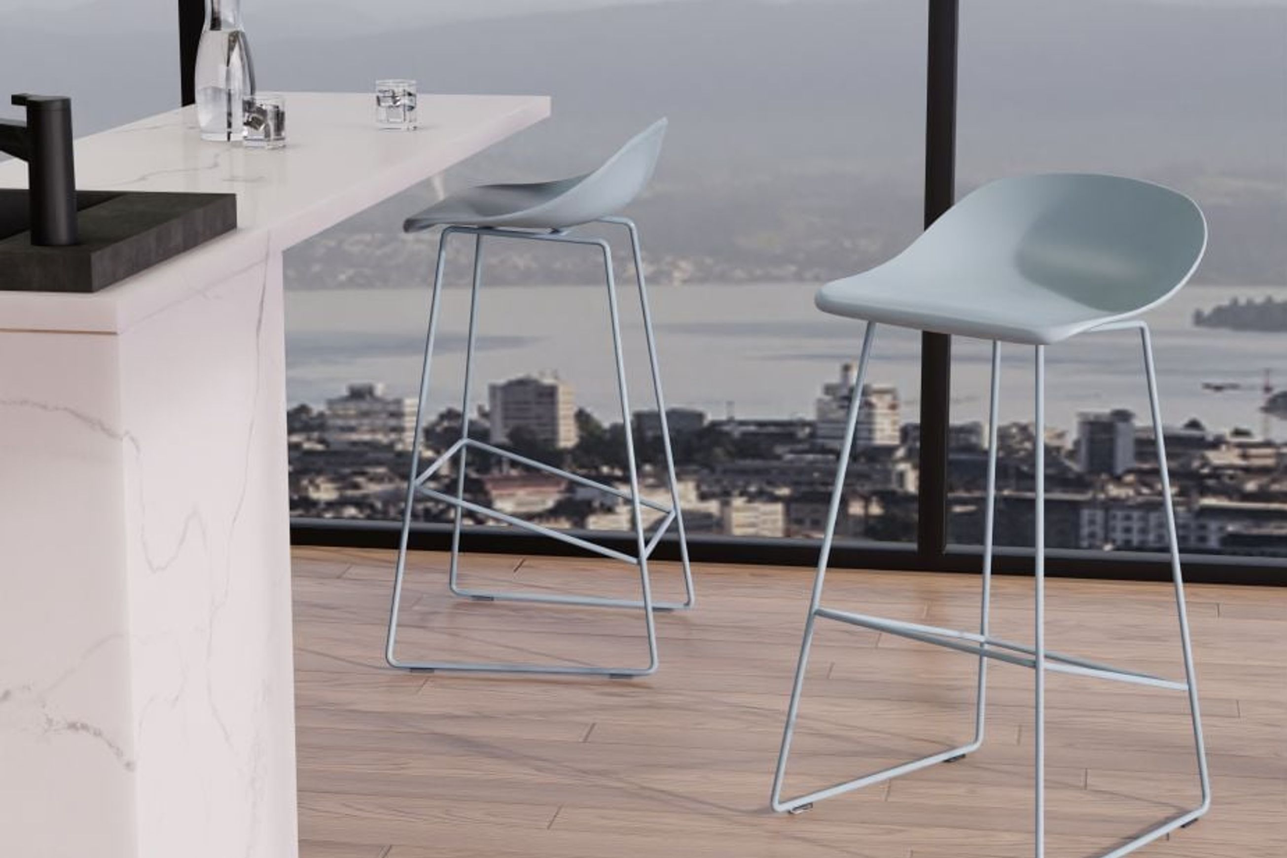 Pop Stool - Powder Blue Frame and Shell Seat