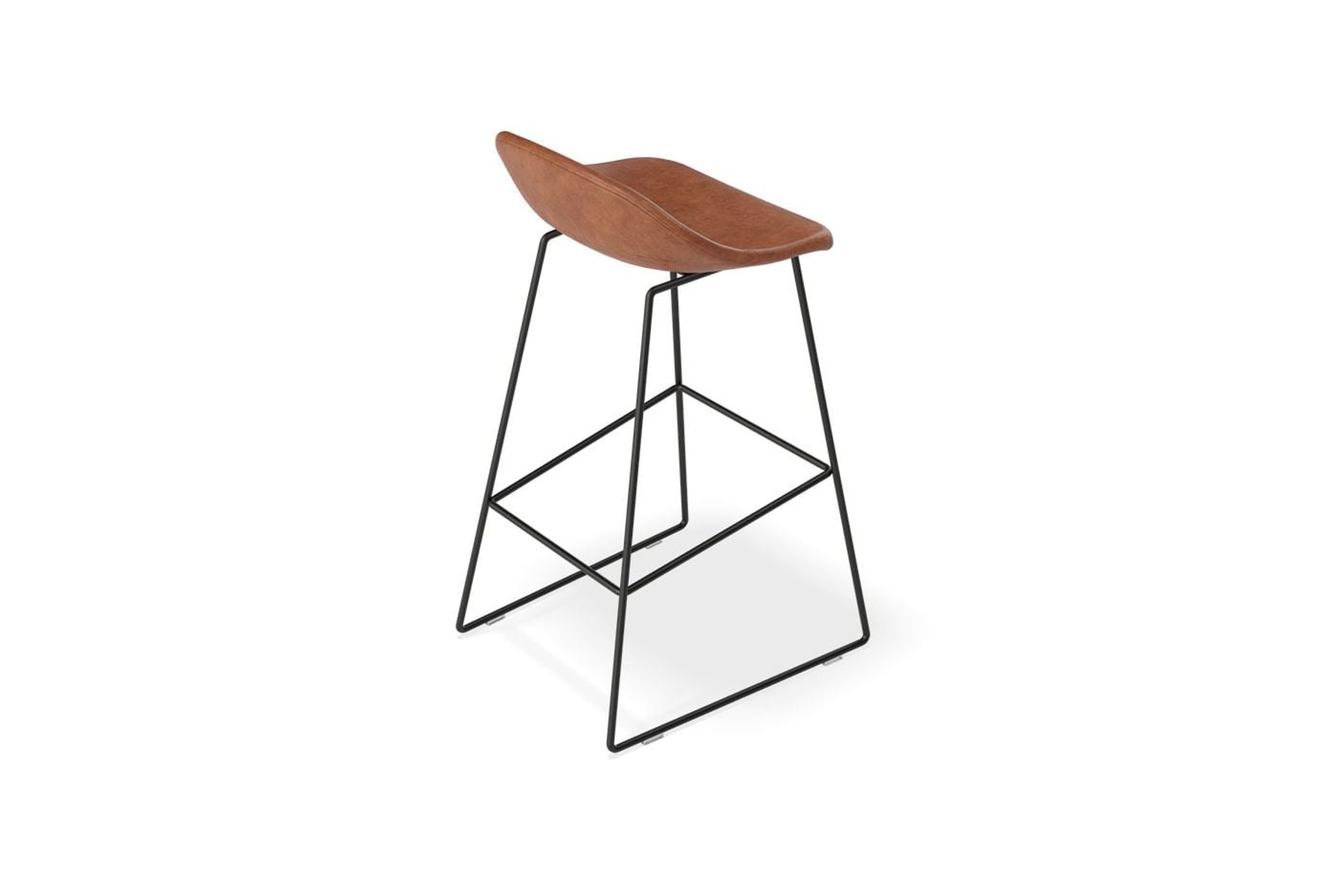 Pop Stool with Black Frame and Upholstered Vintage Tan Seat