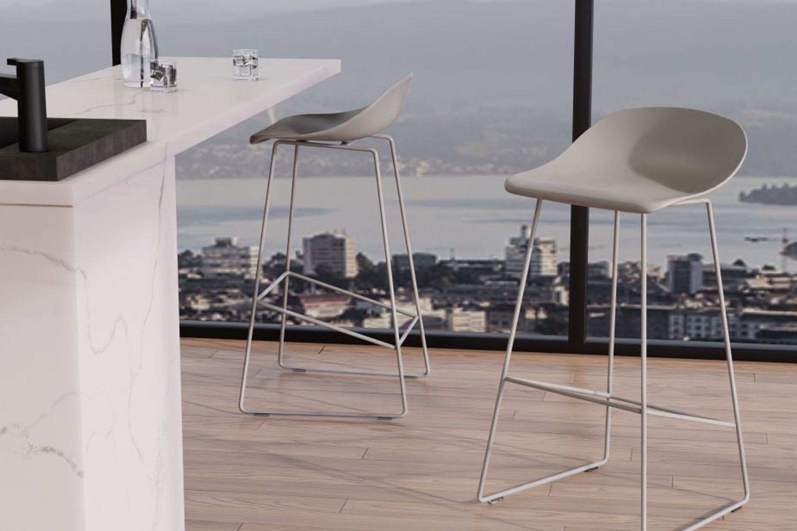 Pop Stool - Silver Grey Frame and Shell Seat