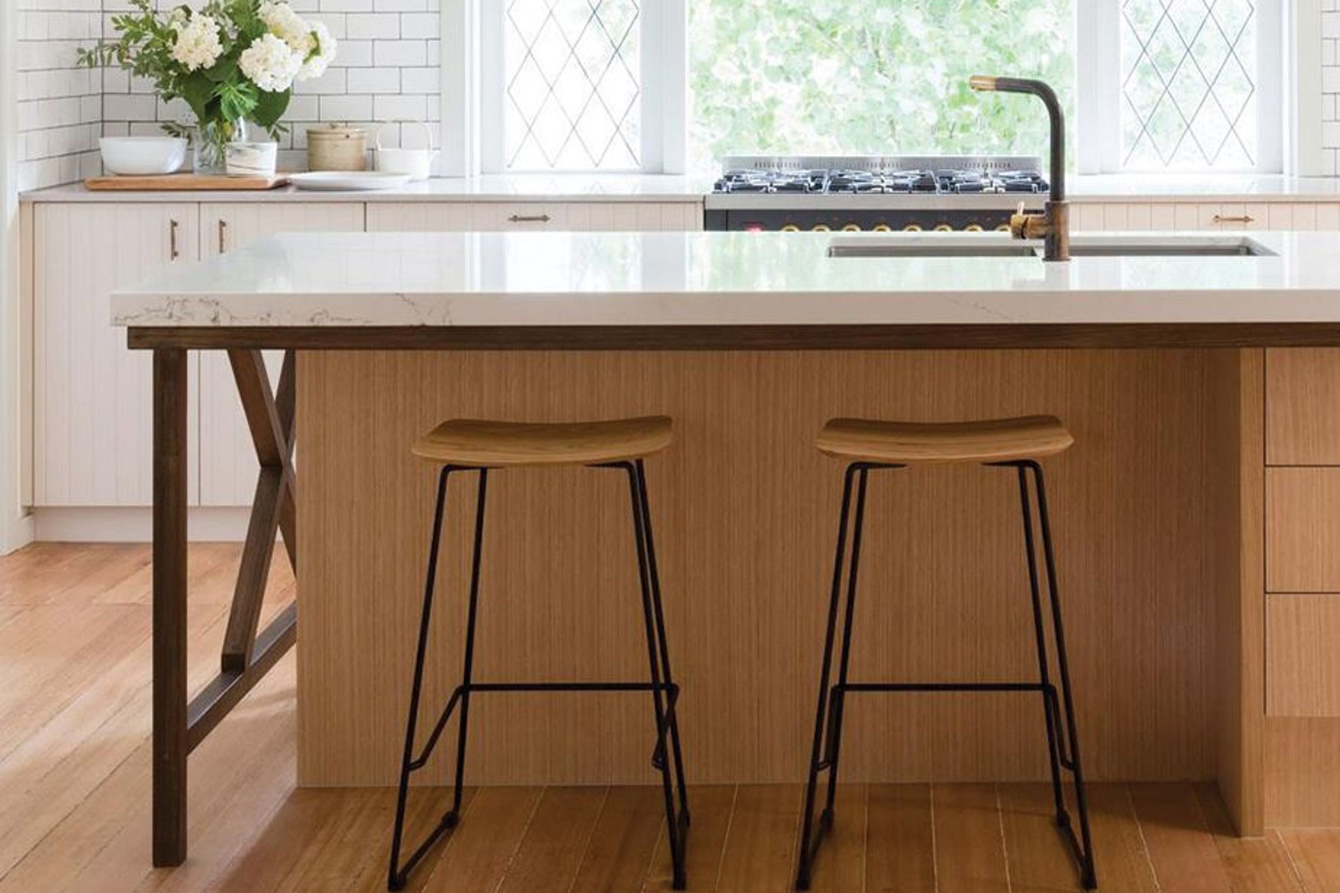 Winnie Stool -  Black Leather  - 66cm (Kitchen Bench Height)