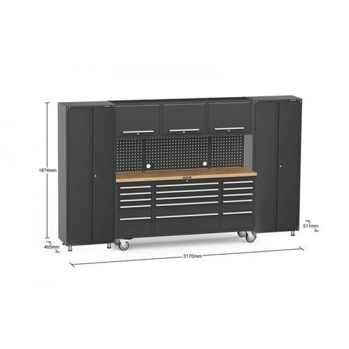 Black Workshop Garage Storage Cabinet Set | GS-P6B