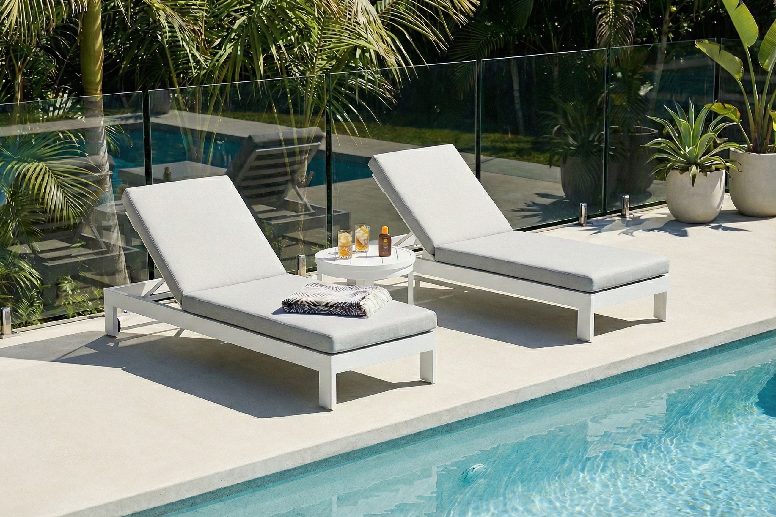 Monaco Sun Lounger with Sunbrella Cushion | White