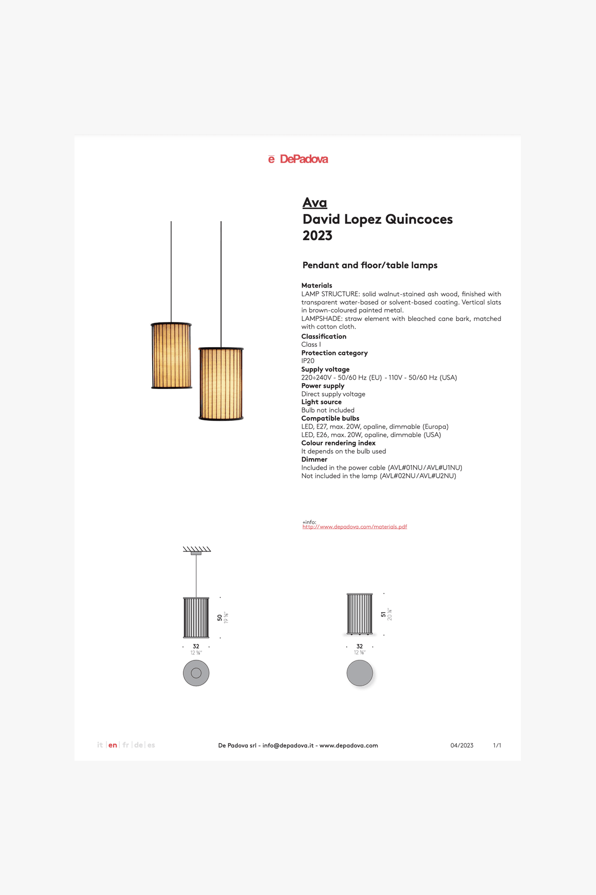 Ava Lamp by DePadova