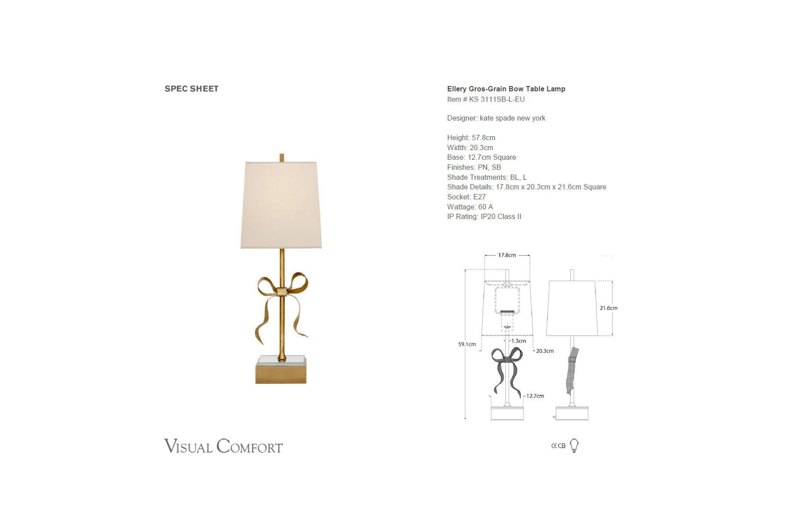 Kate Spade Ellery Gros-Grain Bow Table Lamp – Gold dimensions