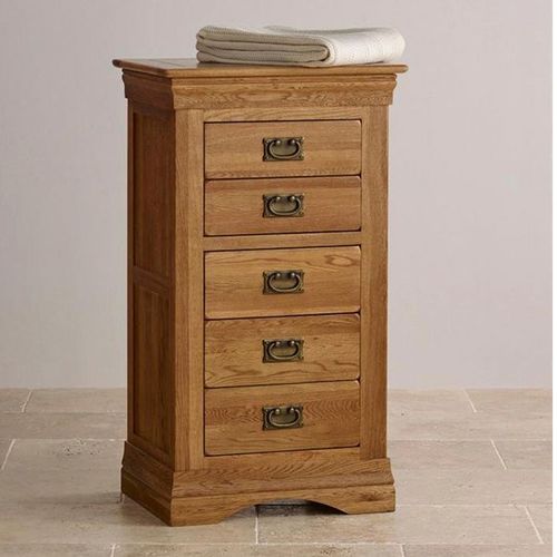 French Rustic Solid Oak 5 Drawers Tallboy
