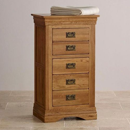 French Rustic Solid Oak 5 Drawers Tallboy