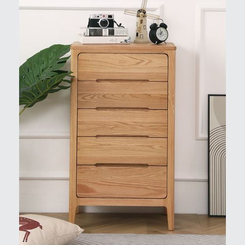 Seattle Natural Solid Oak 5 Drawers Tall Boy