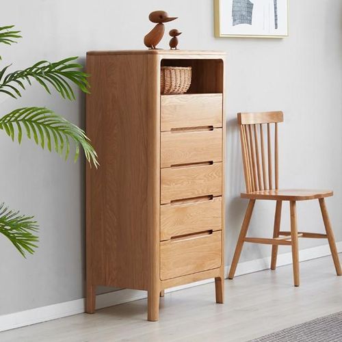 Seattle Natural Solid Oak 5 Drawers Tall Boy