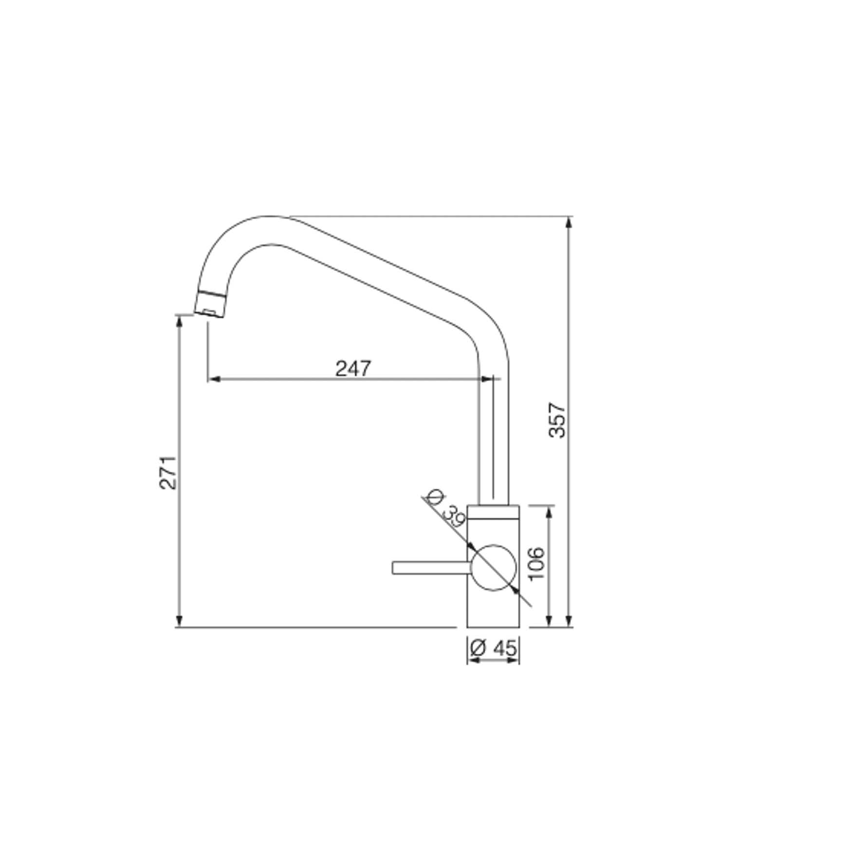 REAA10 - Kitchen Tap by Boffi dimensions