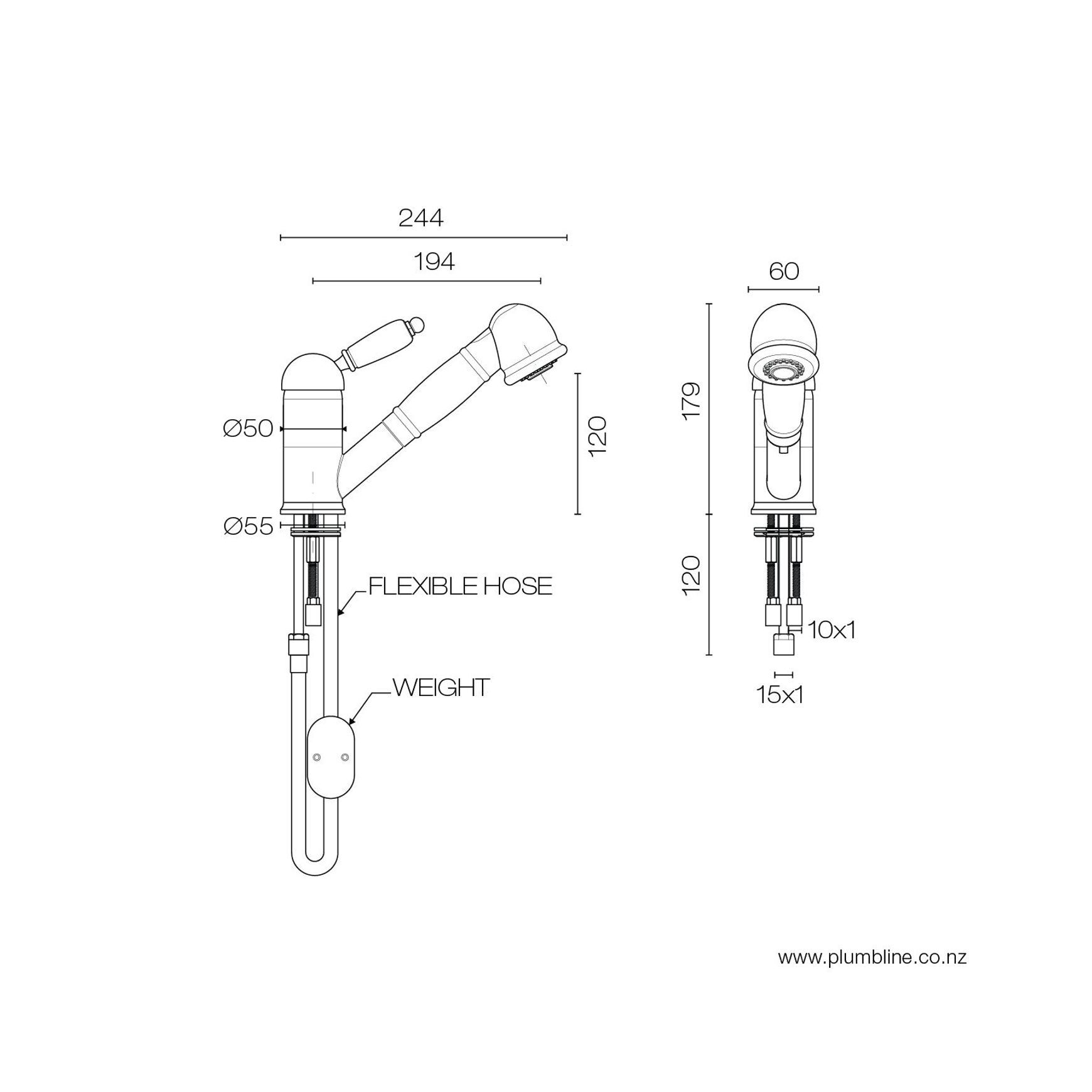 Consort Kitchen Mixer With Pull Out Spray dimensions