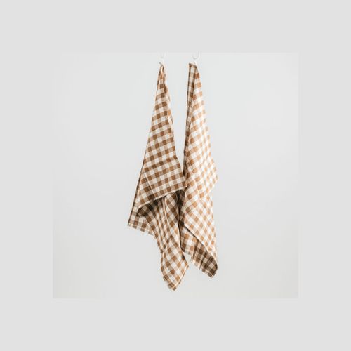 100% French Linen Tea Towel - Set 2-Ginger Gingham