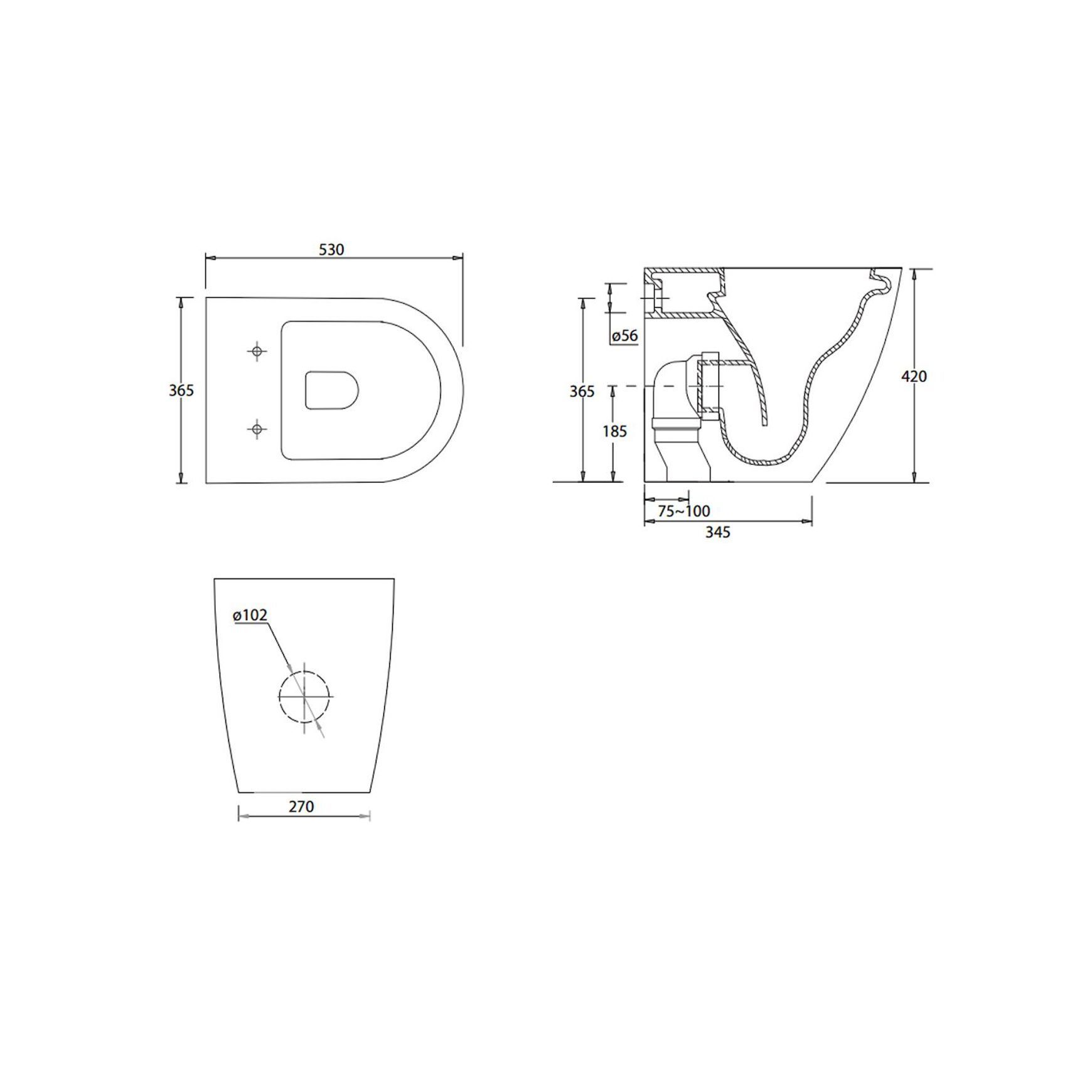 Ellisse MK II BTW Toilet Pan C/w Soft Close Seat dimensions