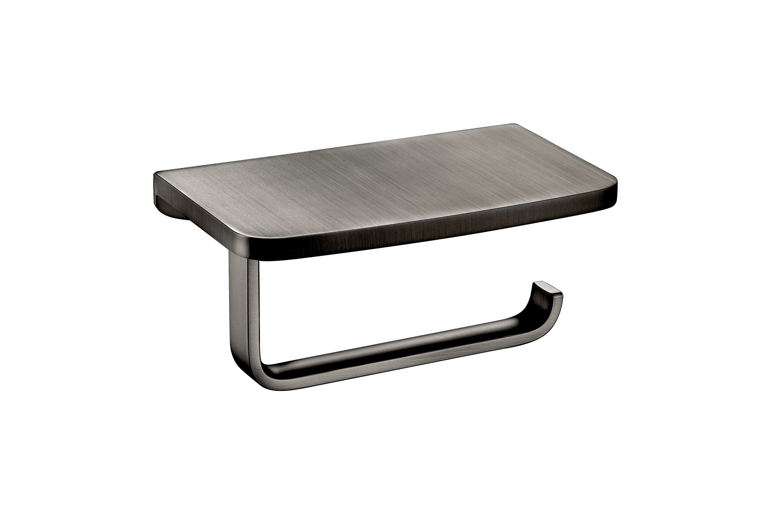 Cubic Toilet Roll Holder with Shelf Gun Metal