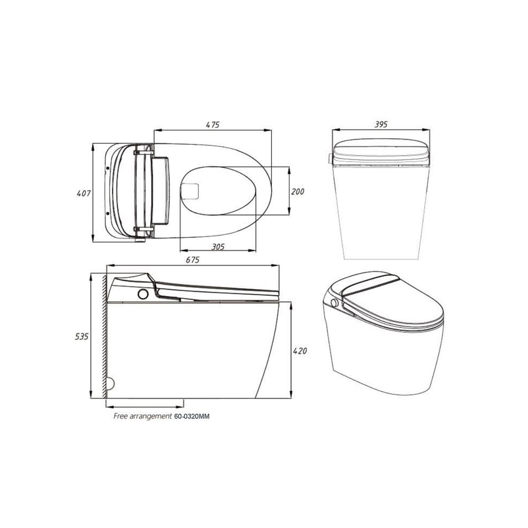 Smart Toilet White Free Arrangement dimensions