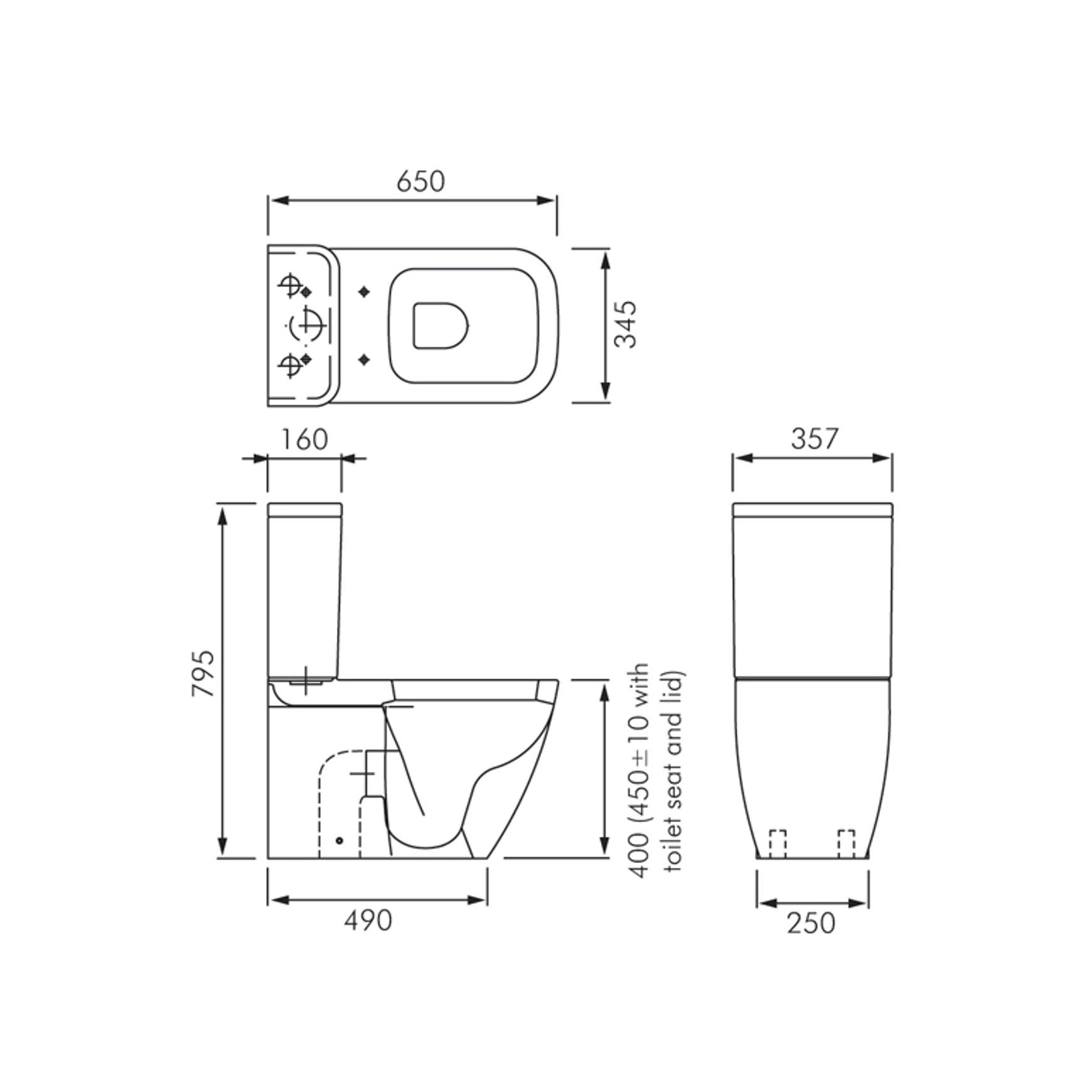 RAK Caroline Wall Faced Toilet Suite dimensions