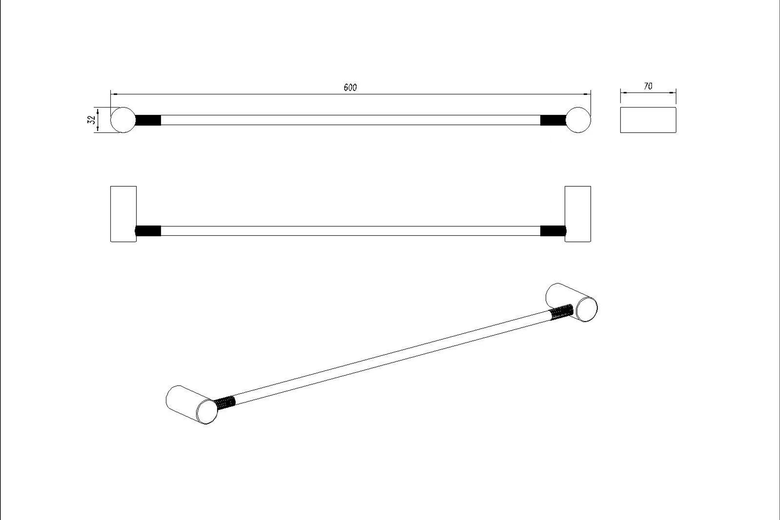Caddence Single Towel Rail 600mm Brushed Nickel dimensions