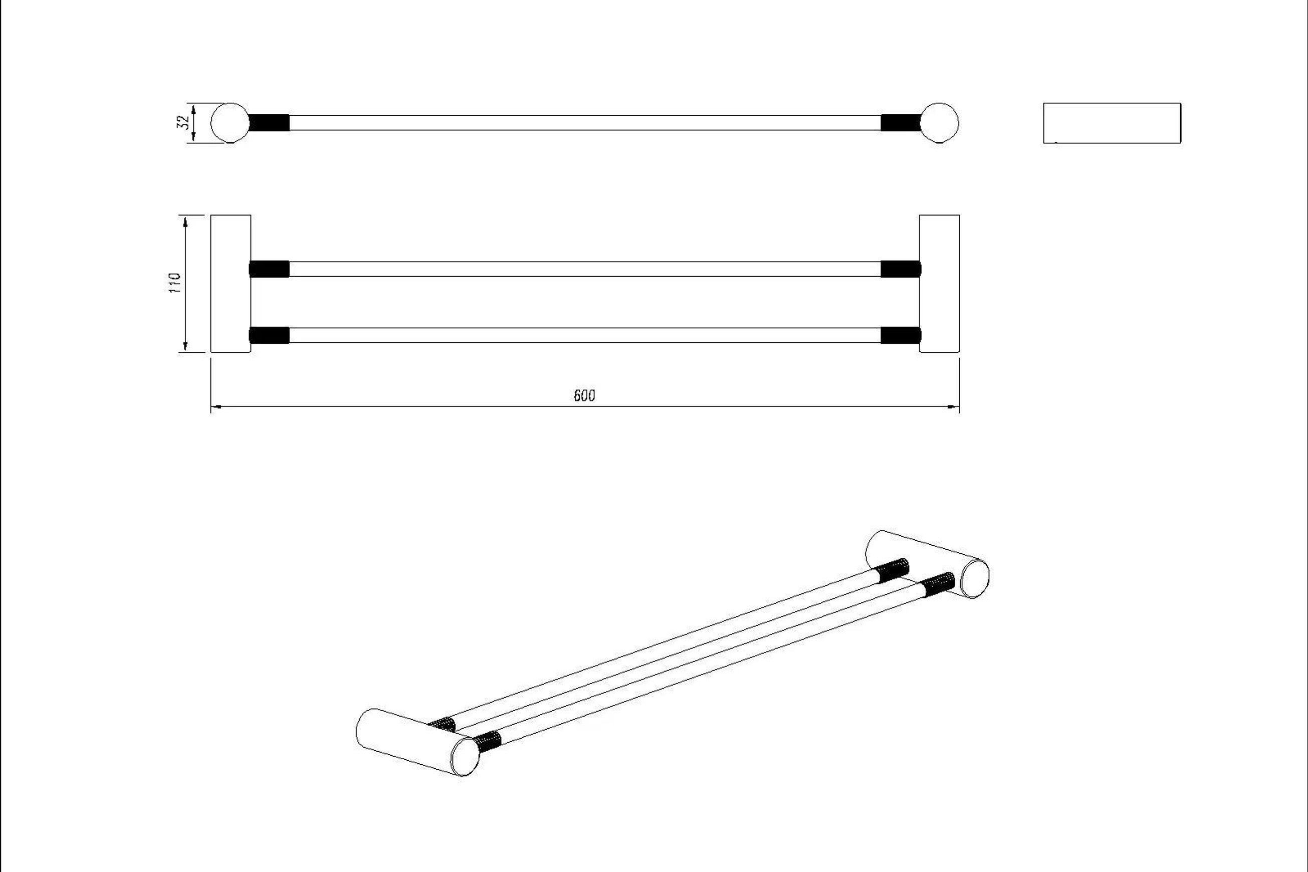 Caddence Double Towel Rail 600mm Brushed Brass