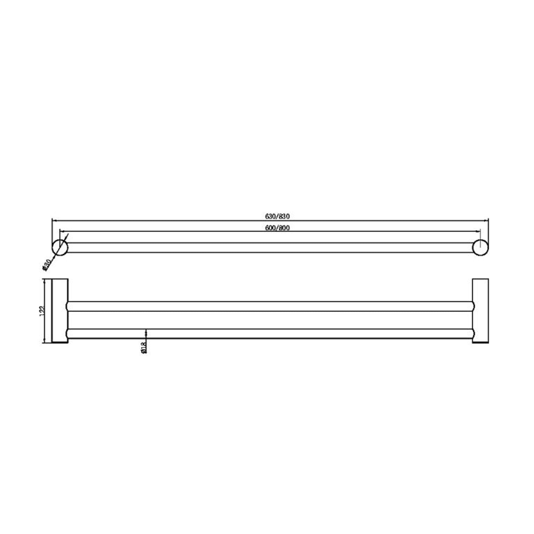 Zen SS316L Double Towel Rail 800mm | Brushed Nickel