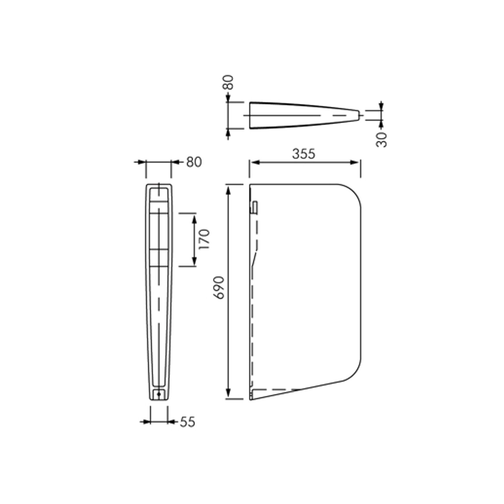 RAK Series 600 Urinal Partition dimensions