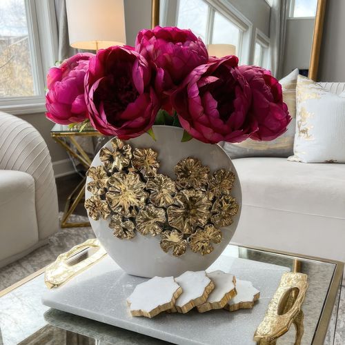White Vase With Gold Floral Design