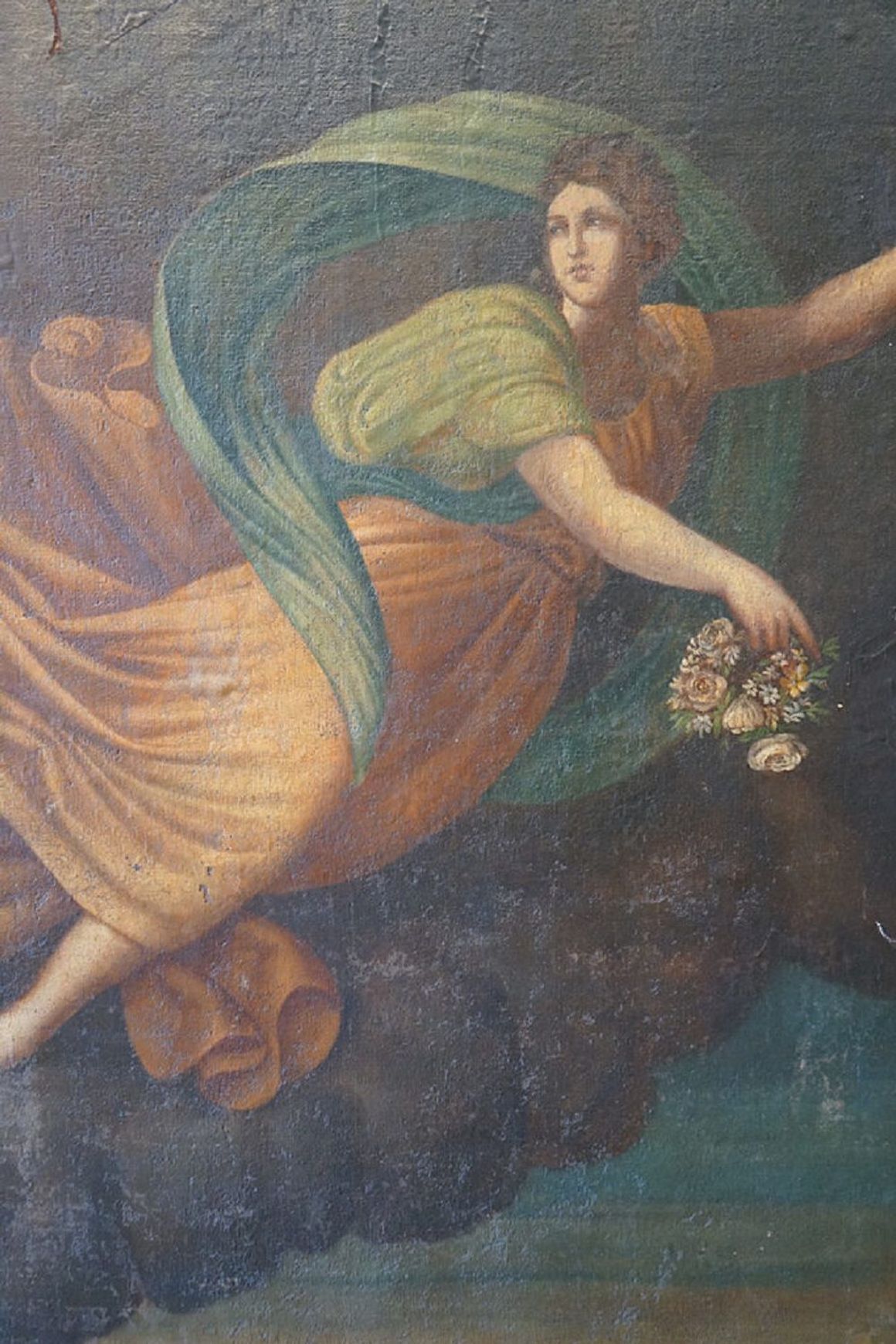 Large Italian Antique Oil Painting of Aurora & Apollo