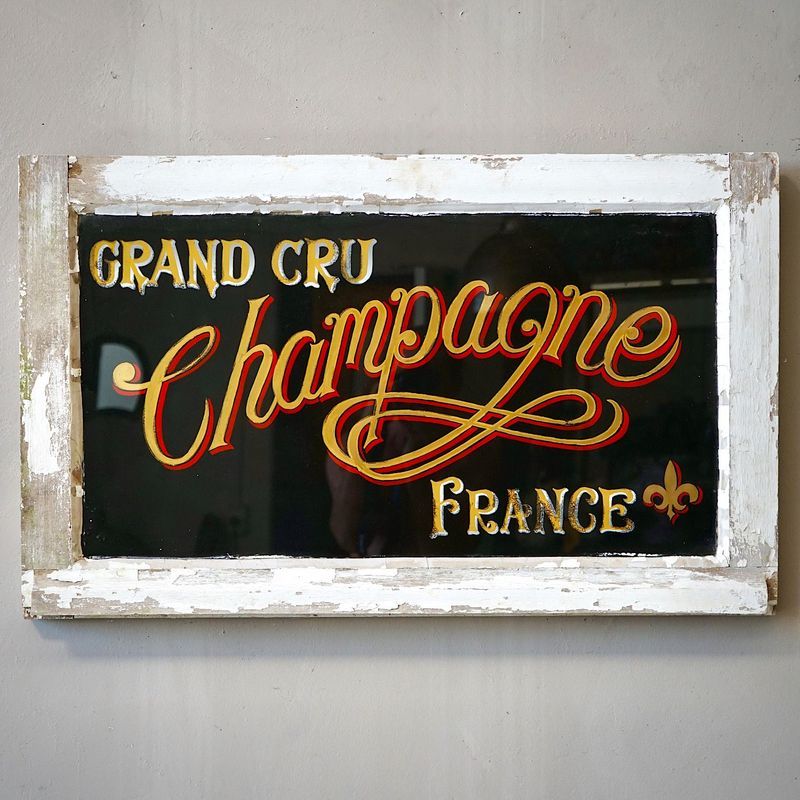 Painted Glass Champagne Sign