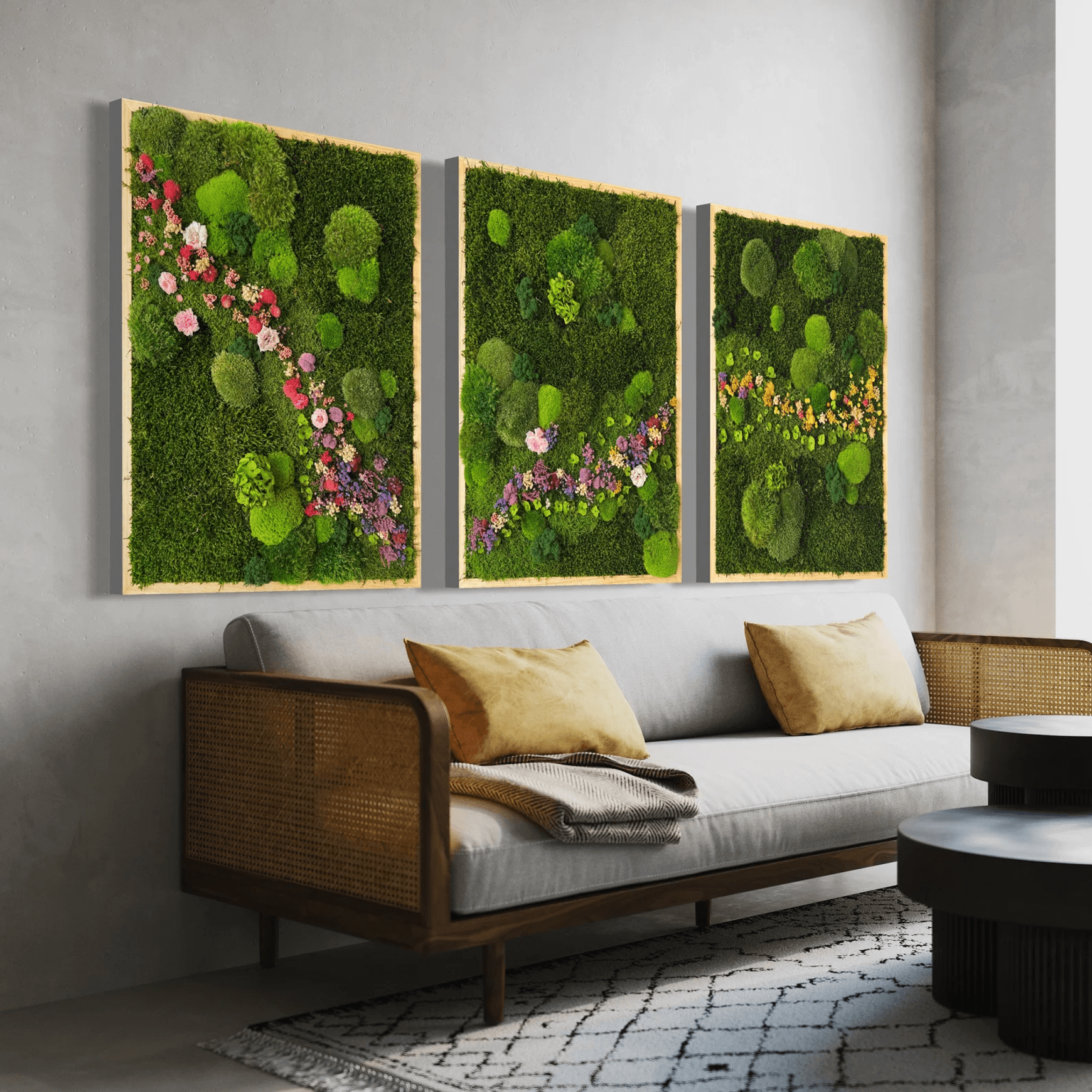 Moss Wall Art - Cascade of Flowers II