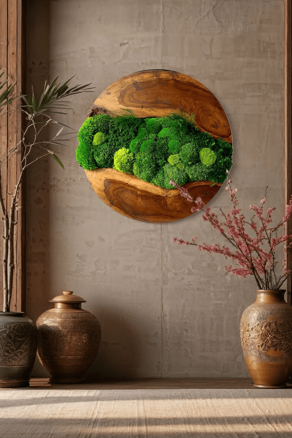 Round Moss Wall Art - Live Edge Wood