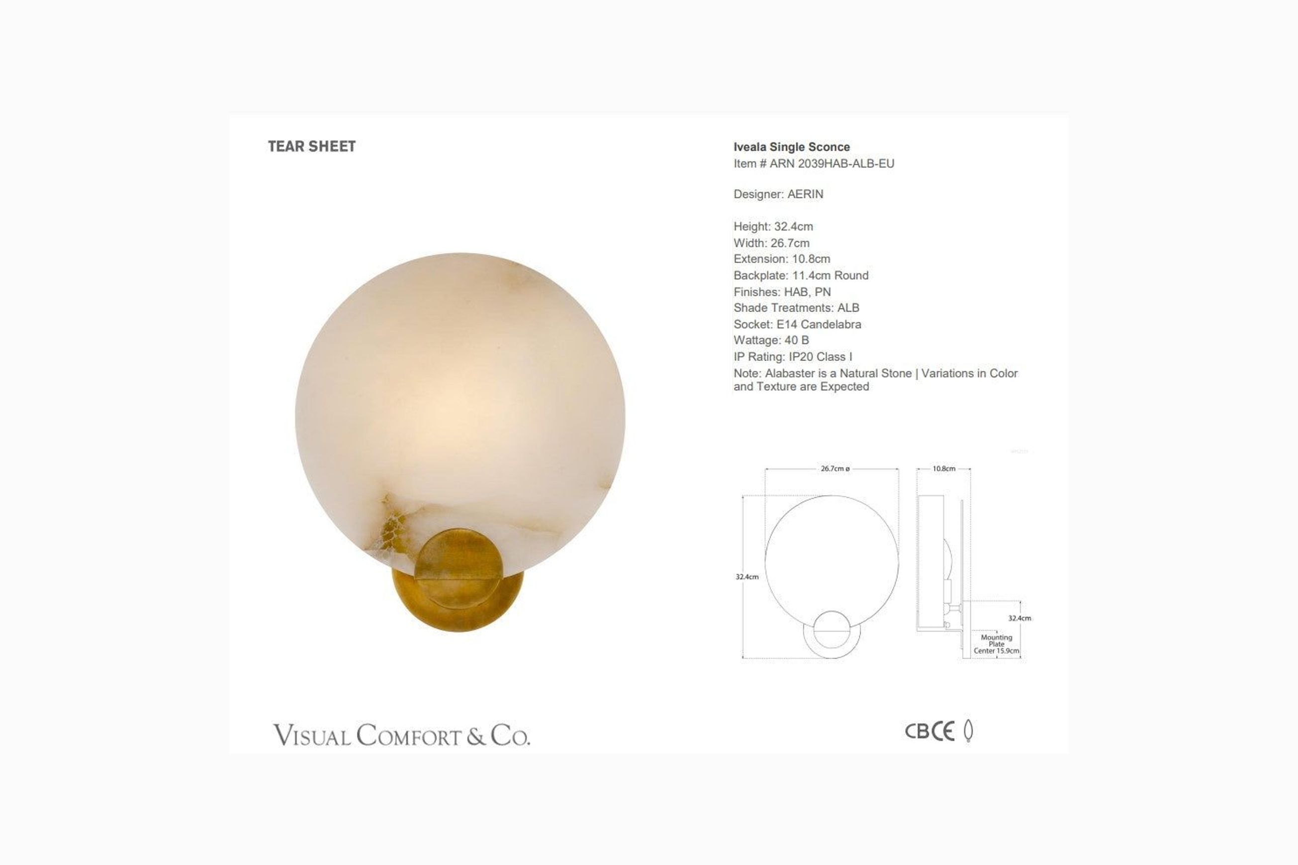 Visual Comfort AERIN Iveala Single Sconce