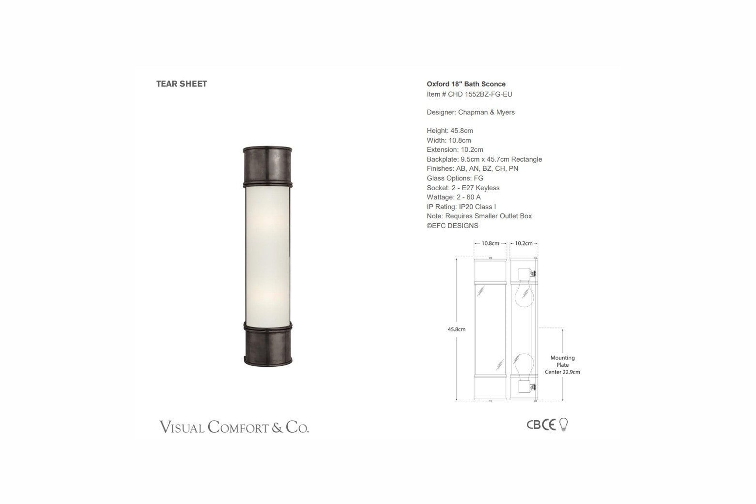 Visual Comfort Chapman & Myers Oxford Bath Sconce