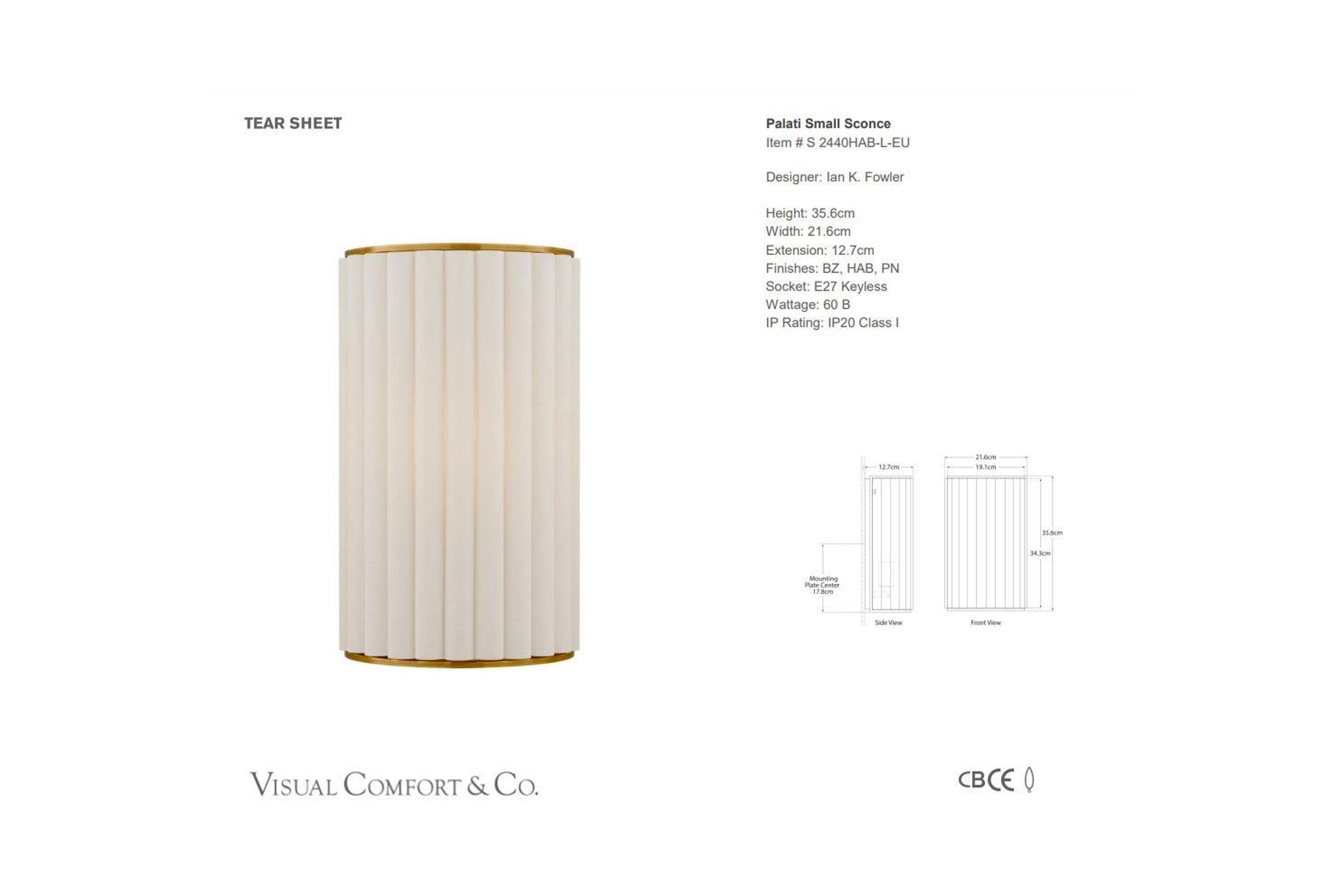 Visual Comfort Ian K. Fowler Palati Small Sconce