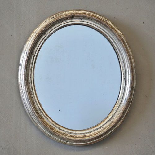 French Antique Silvered Oval Mirror