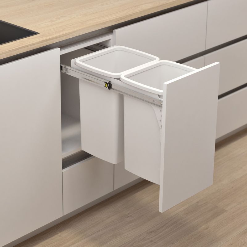 Hideaway Compact 2 x 20L Buckets | Door Pull | White