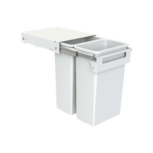 Hideaway Compact 2 x 40L Buckets | Handle Pull | White