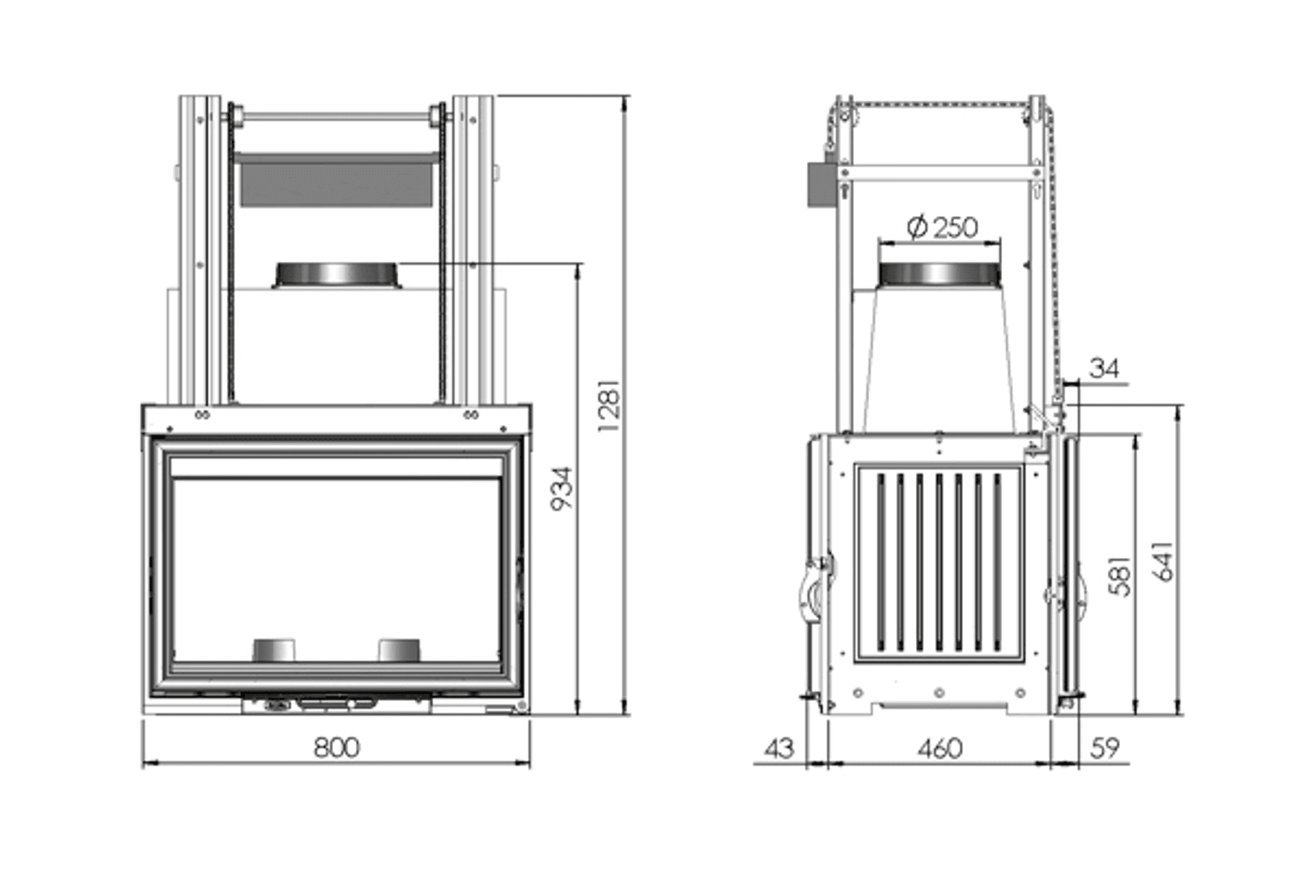 Cheminee Chazelles CDF800R Radiant Wood Fireplace dimensions