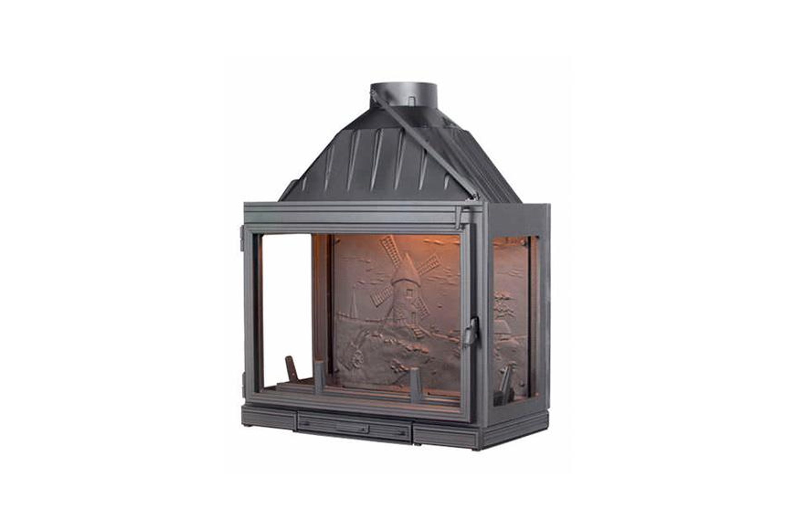 Seguin Multivision 8000 3 x Sided Cast Iron Fireplace  - Solid Back