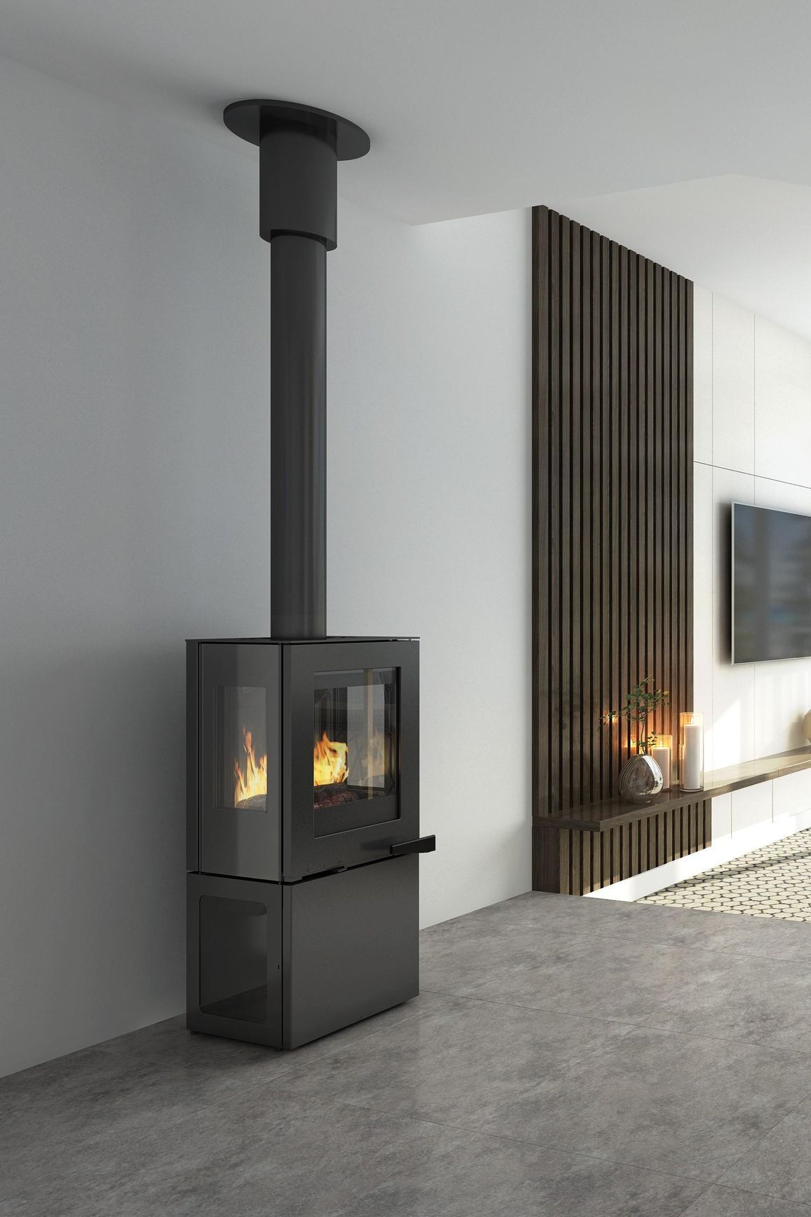 Visionline Pera Freestanding 3 x Sided Wood Fireplace