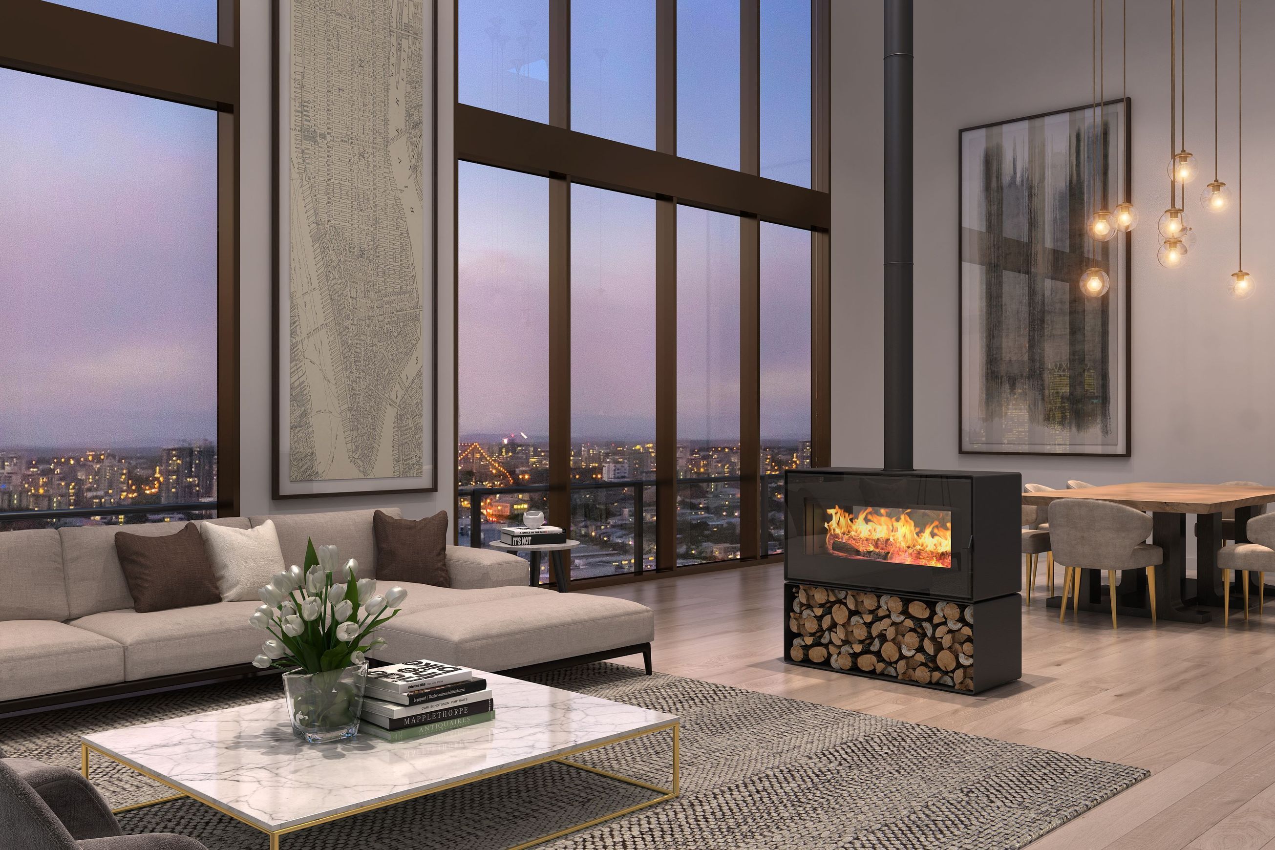 Visionline Taurus Double-Sided Freestanding Wood Fire