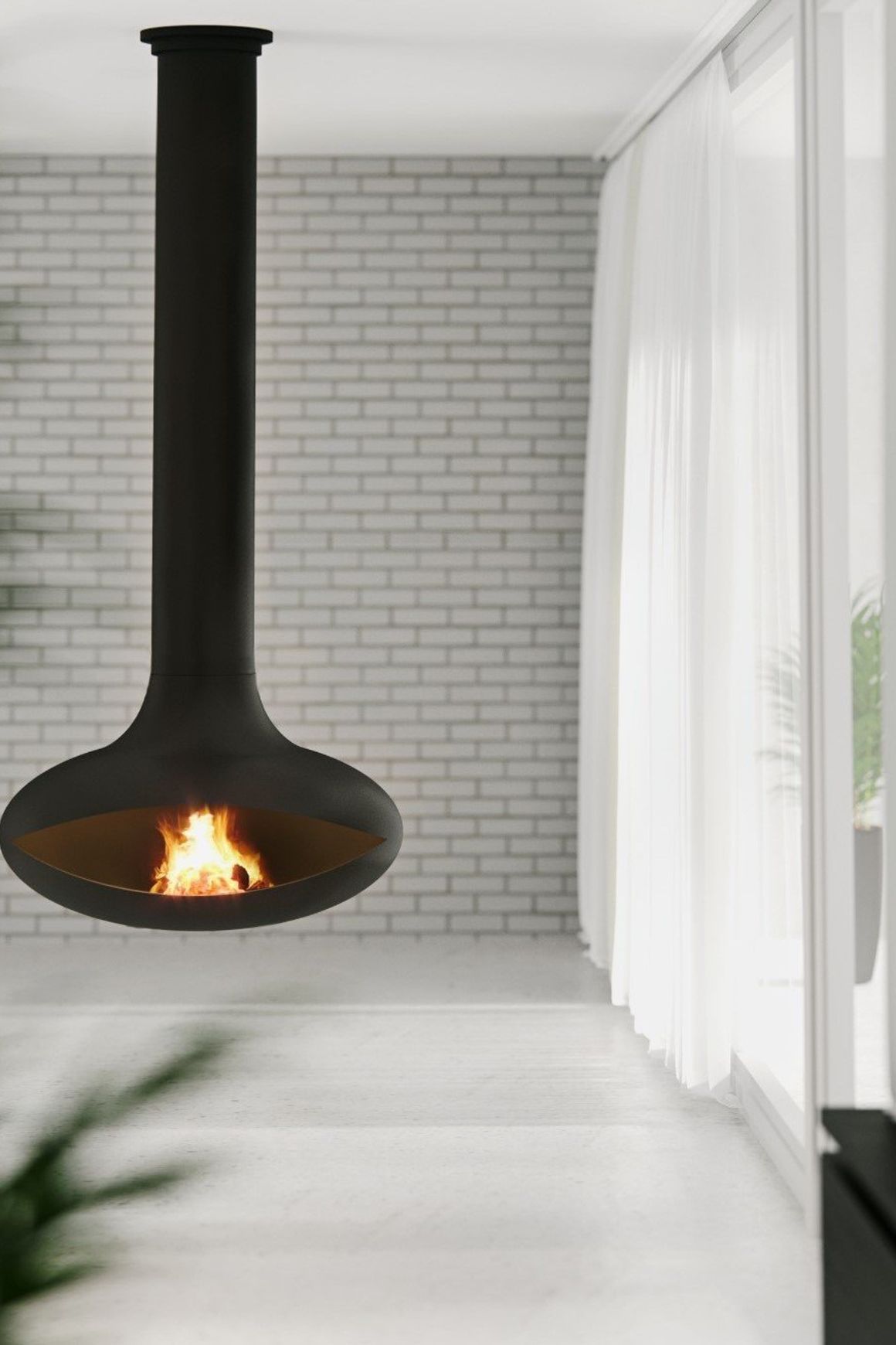 Zen Suspended Elegante Wood Fireplace