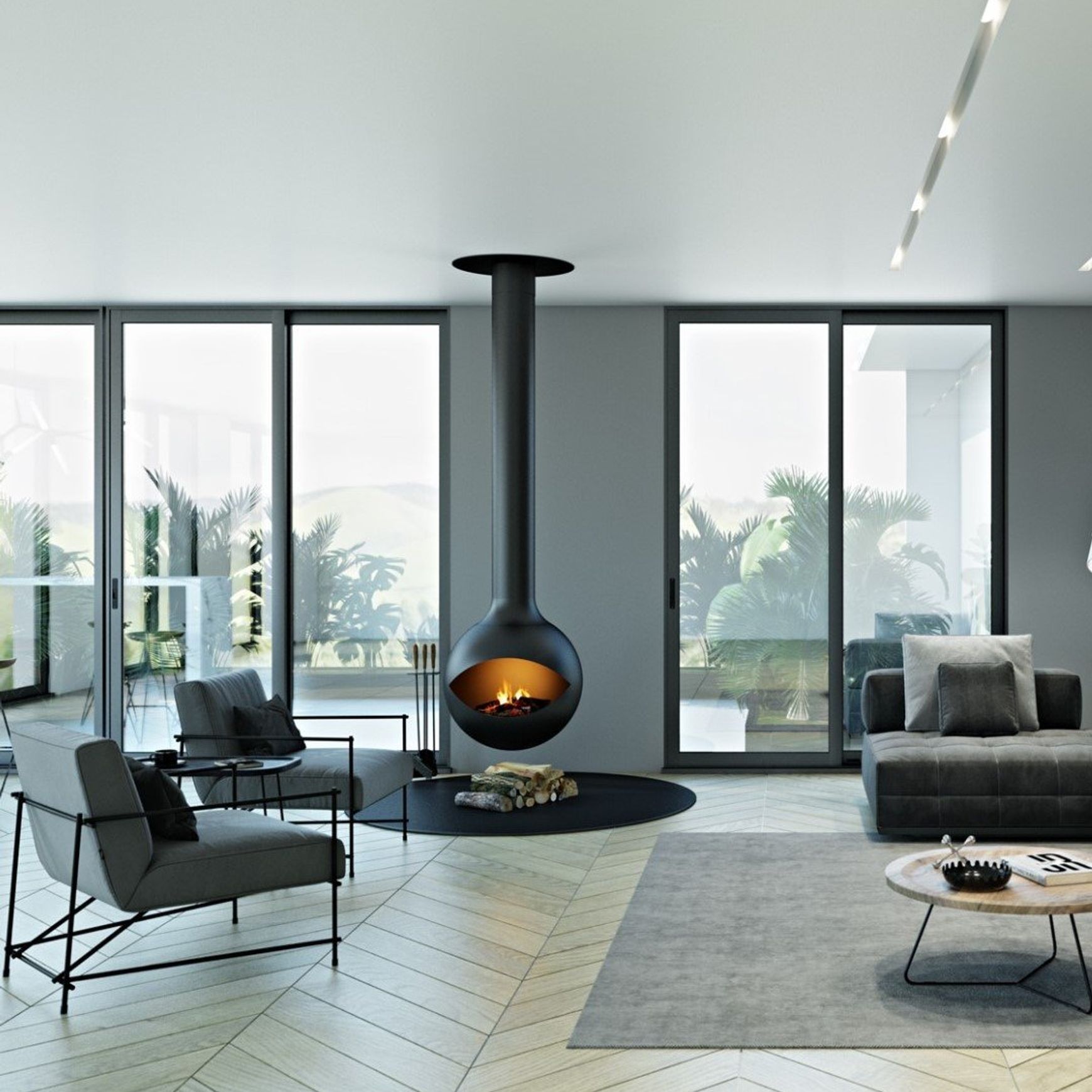 Zen Suspended Occio Wood Fireplace